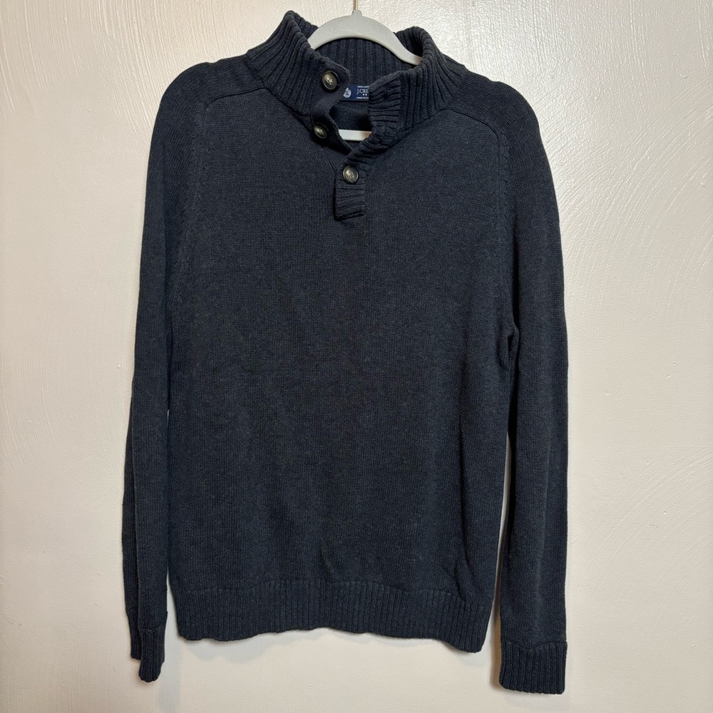 J. Crew Men's Sweater Pullover Quarter 1/4 Button Up 100% Cotton Gray Size Large